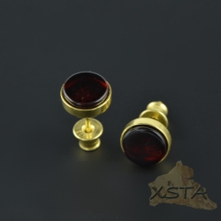 Stud amber earrings with Cherry color